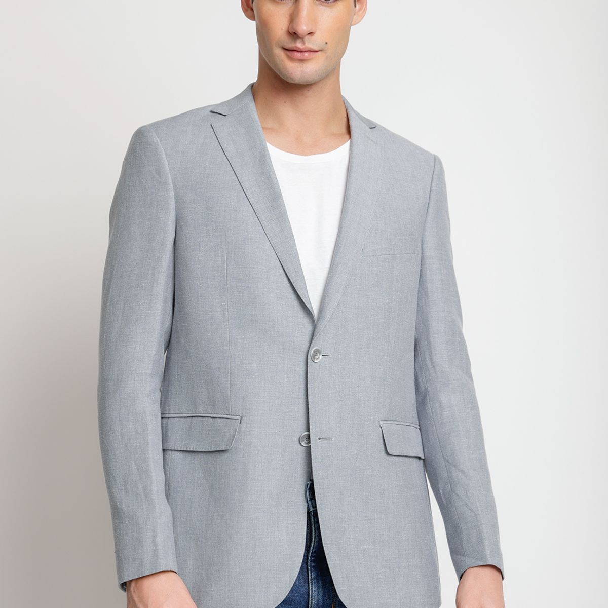 PERRY ELLIS - Chaqueta Hombre Casual Lino Gris Claro