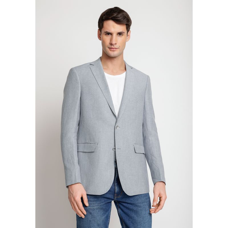 PERRY ELLIS - Chaqueta Hombre Casual Lino Gris Claro
