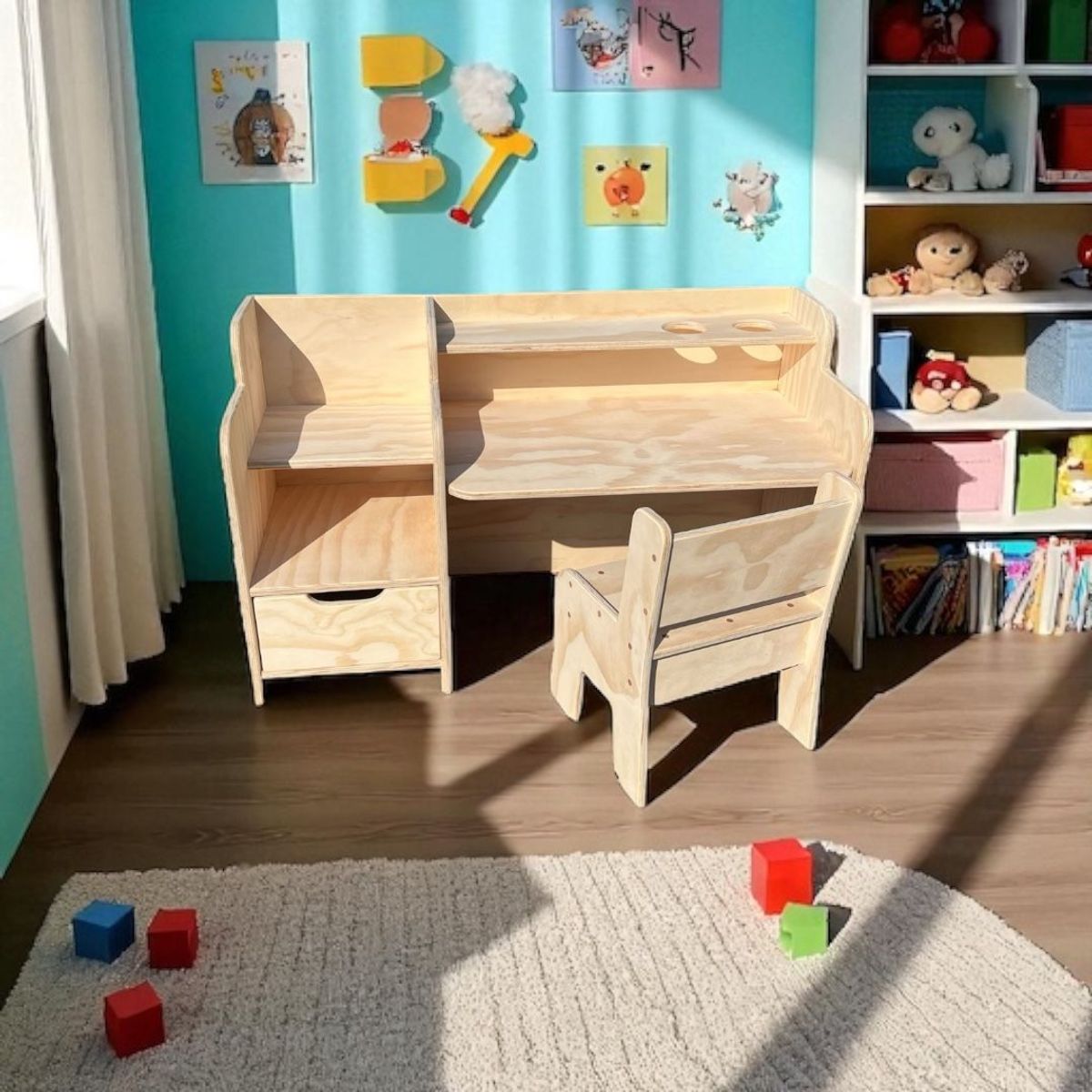 GENERICO - Escritorio infantil con silla y portavasos modelo Oficial