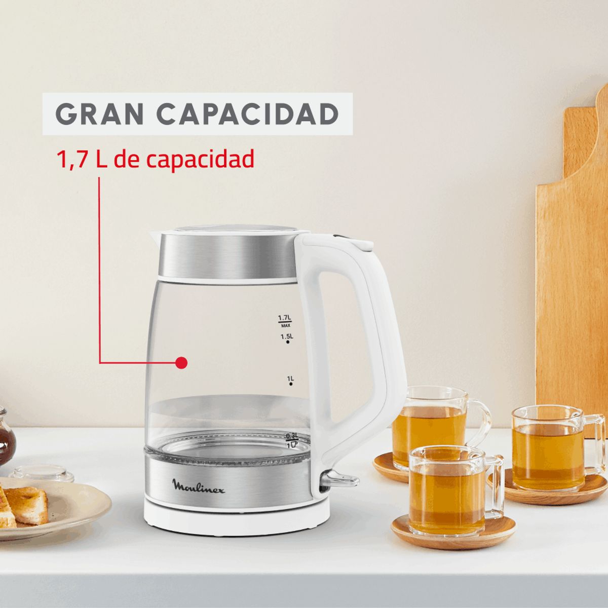 MOULINEX - Hervidor de vidrio Snow White 1.7L Moulinex