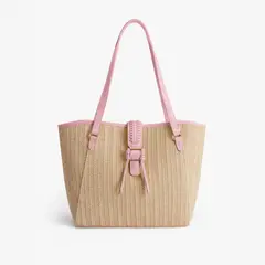 ECOSUSI - Cartera Tote Marina de Rafia Natural 14L para 14 pulg Rosado