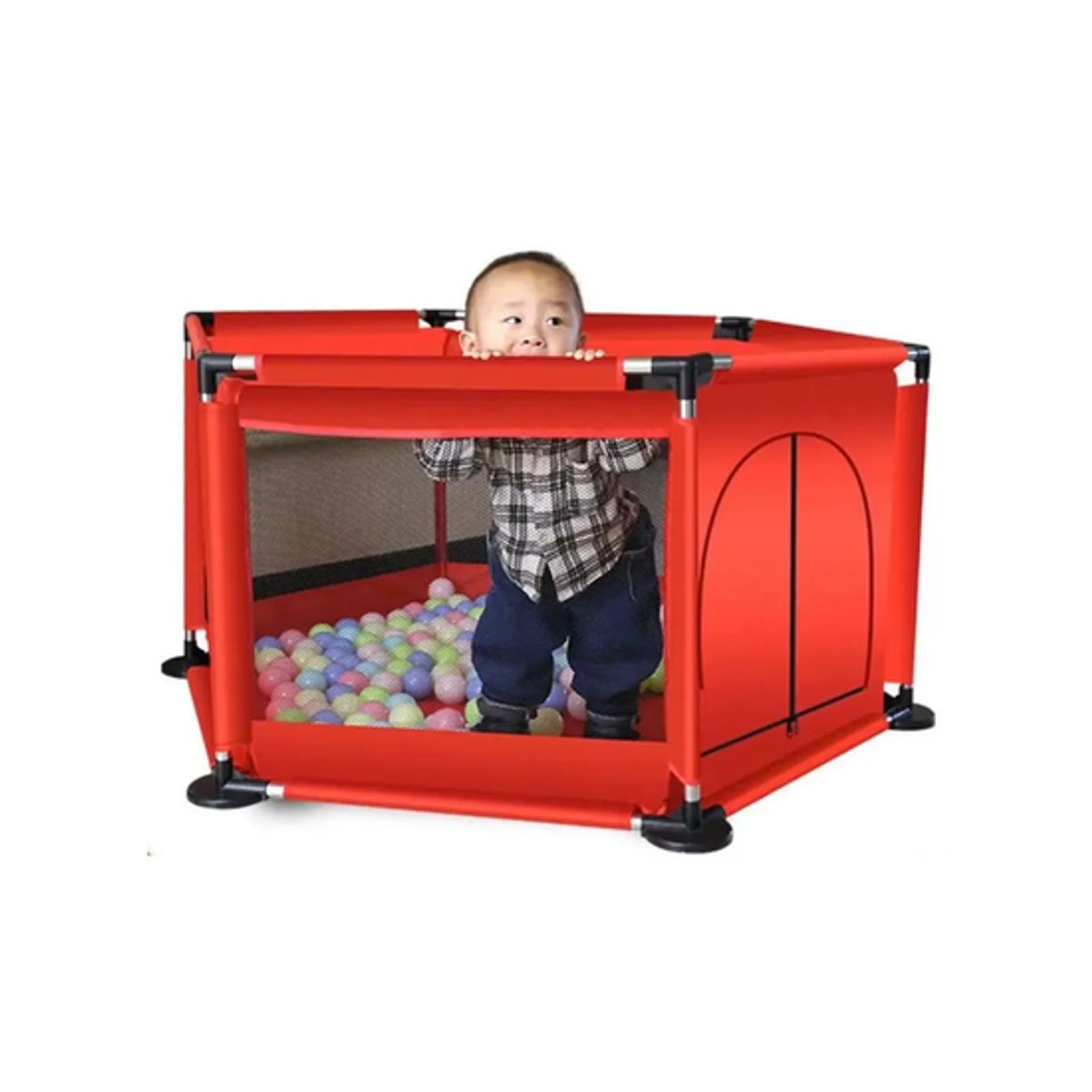 GENERICO - Corral de seguridad para bebé hexagonal + pelotas rojo