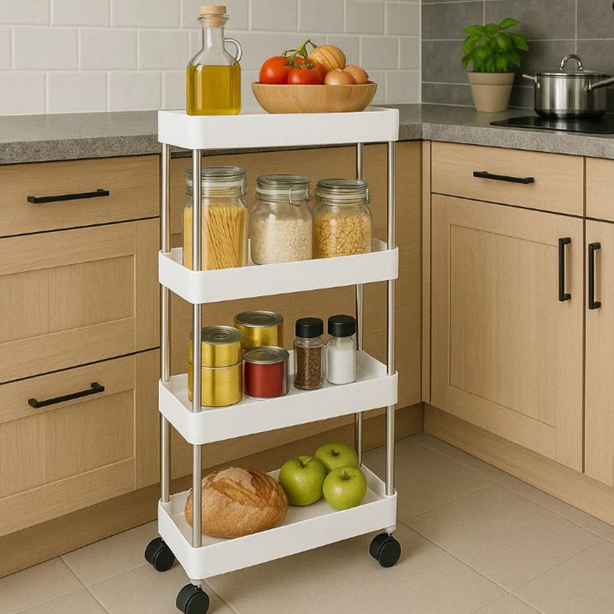 GENERICO - Estante Organizador Cocina o Baño – 4 Niveles con Ruedas