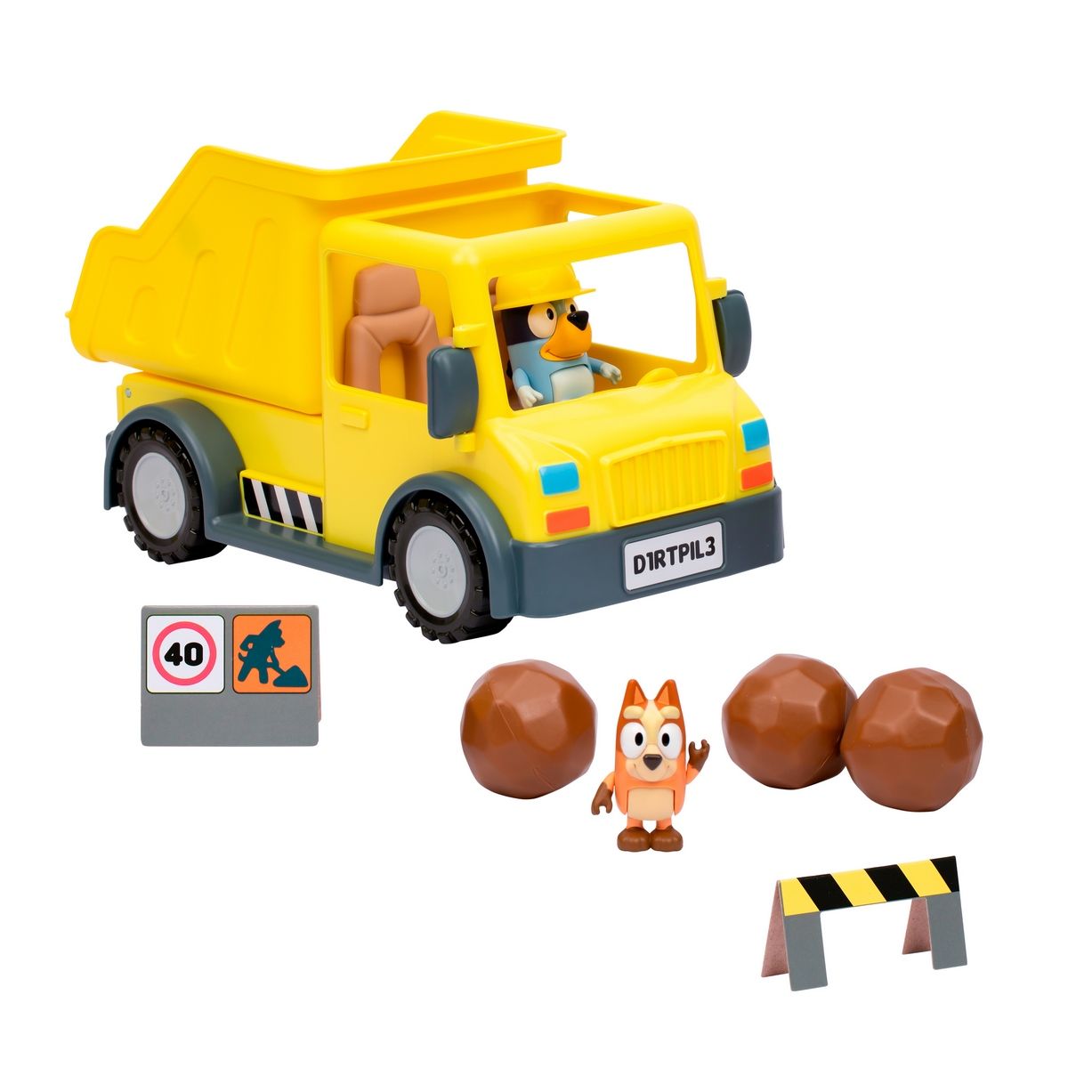 BLUEY - Camión volquete Bluey con tolva y figuras articuladas