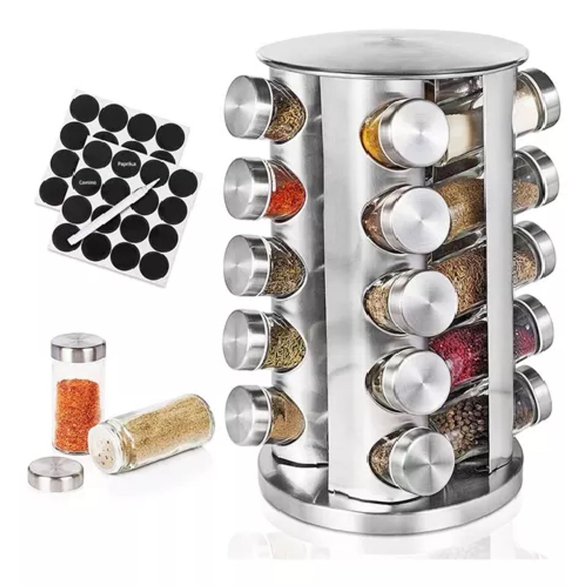 GENERICO - Condimenteros especiero giratorio de cocina 20 frascos plateados