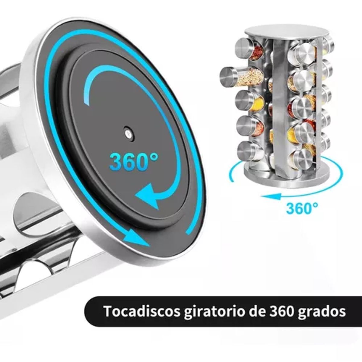 GENERICO - Condimenteros especiero giratorio de cocina 20 frascos plateados