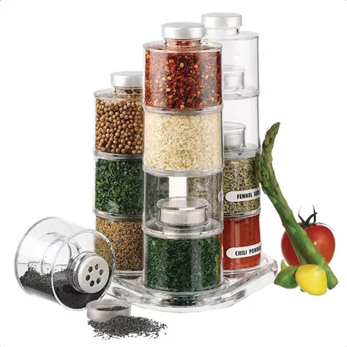 GENERICO - Especiero modular torre con 12 frascos de condimentos