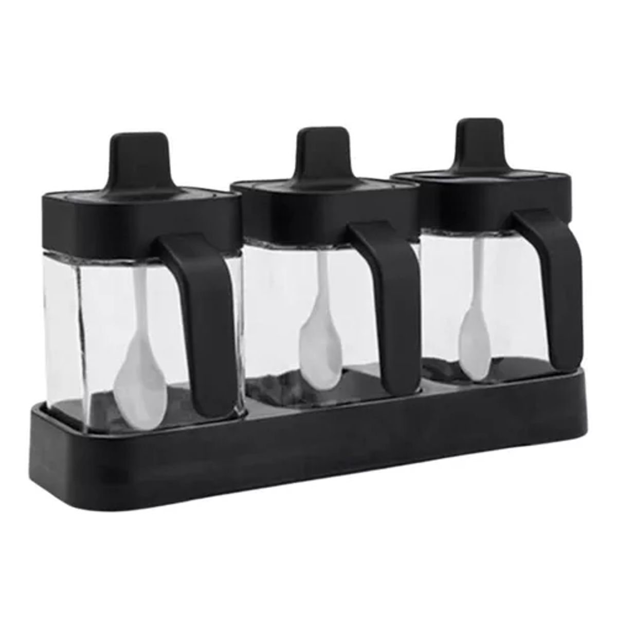 GENERICO - Set de especieros herméticos de 3 piezas con cuchara negro