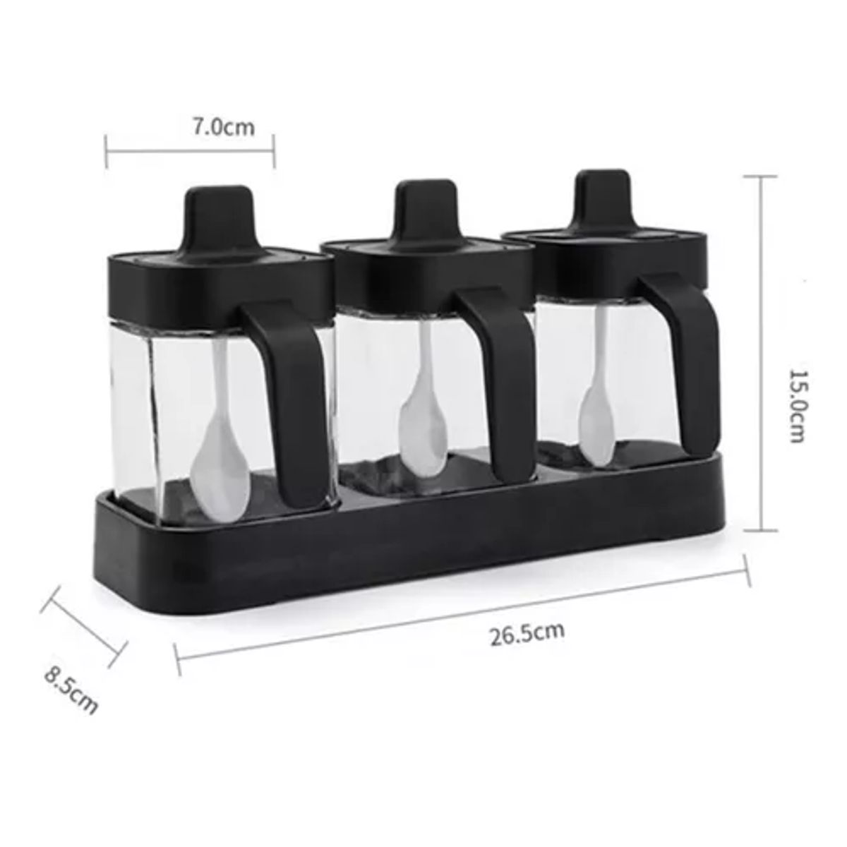 GENERICO - Set de especieros herméticos de 3 piezas con cuchara negro