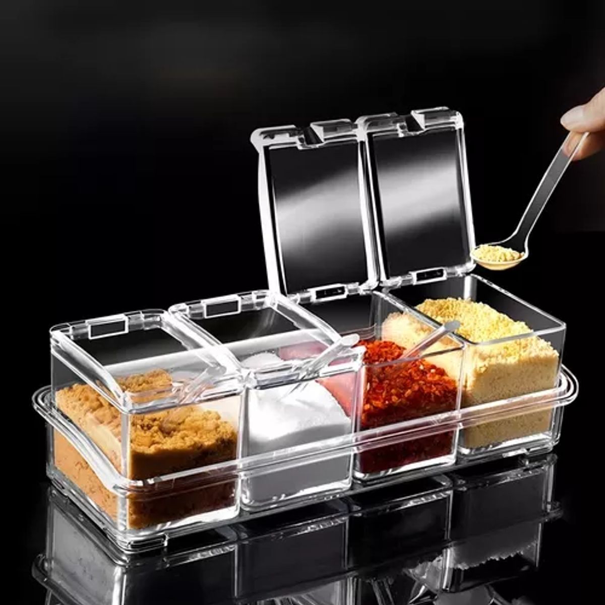 GENERICO - Caja organizador de condimentos de 4 piezas condimentero acrílico