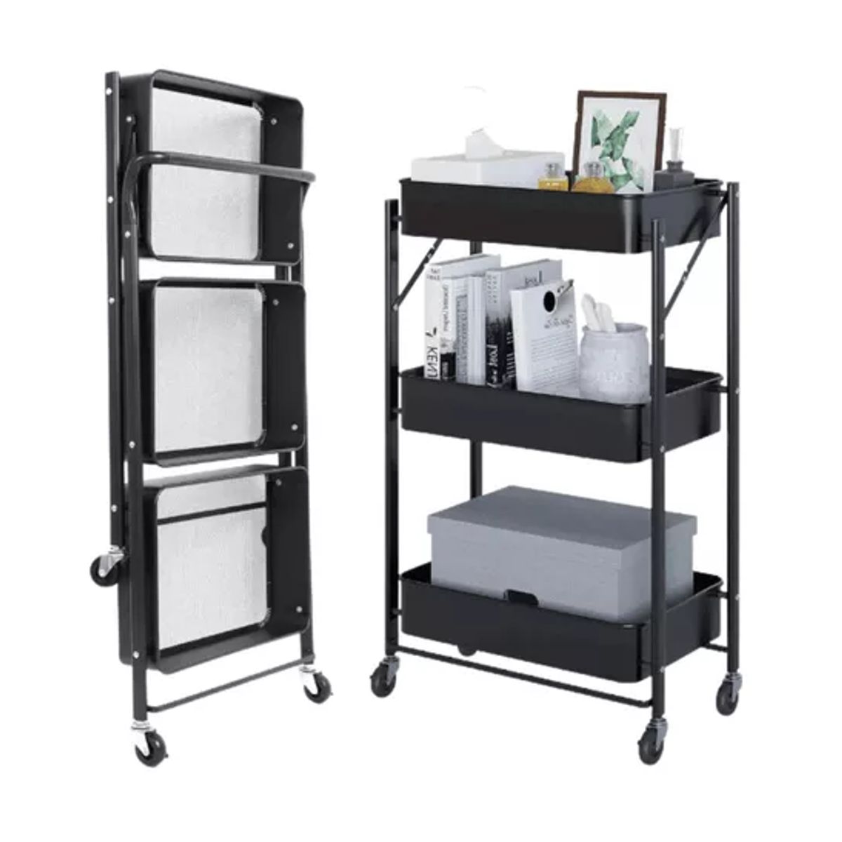 GENERICO - Organizador Carro Plegable Multiuso 3 Niveles Negro