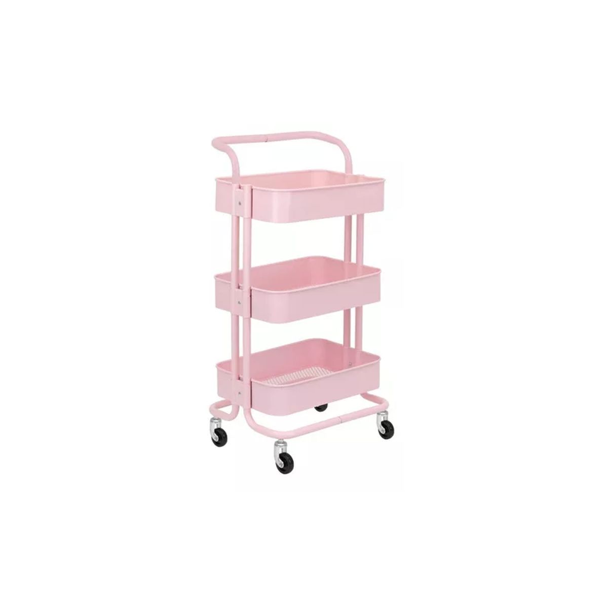 GENERICO - Carrito Organizador Metálico 3 Niveles Multiusos Con Ruedas Rosa