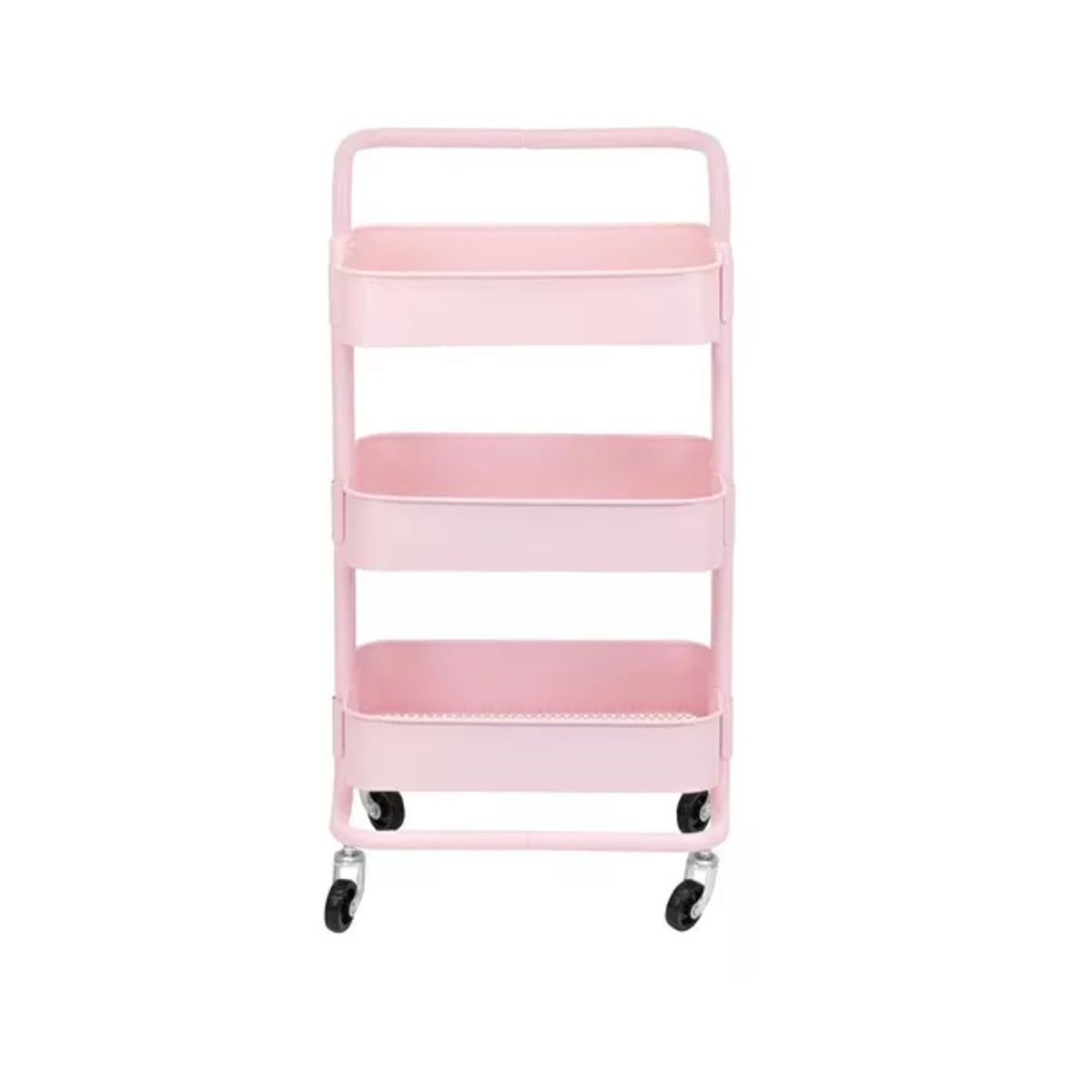 GENERICO - Carrito Organizador Metálico 3 Niveles Multiusos Con Ruedas Rosa