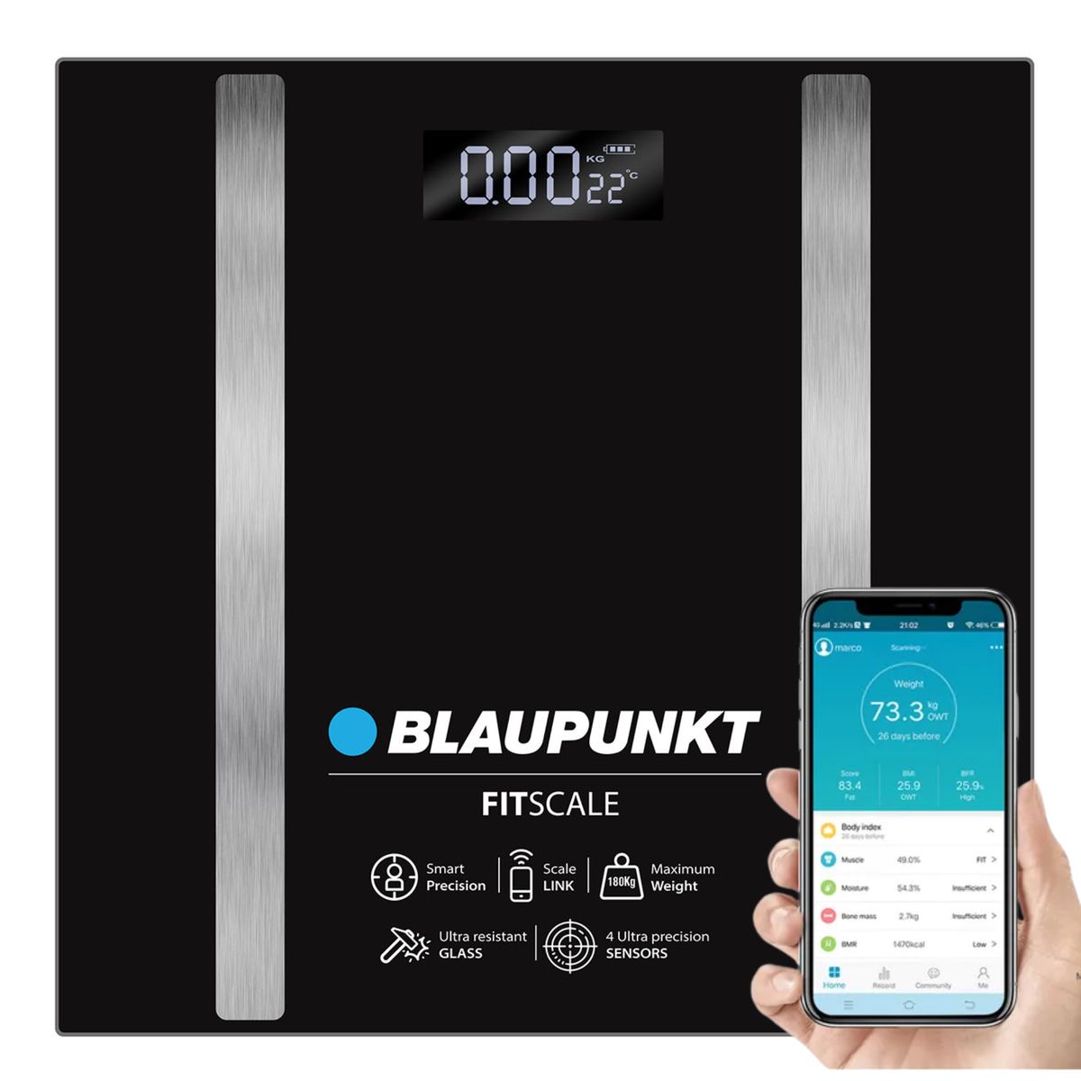 BLAUPUNKT - Balanza Digital Corporal  Blaupunkt Smart Fit Scale 180K BK
