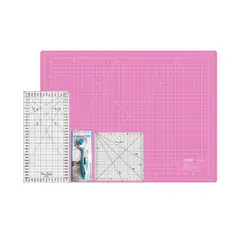 GENERICO - Kit Patchwork Base de corte rosada + reglas + cortador