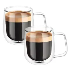 GENERICO - Pack de 2 tazas de doble pared vidrio 250 ml para café té capuchino