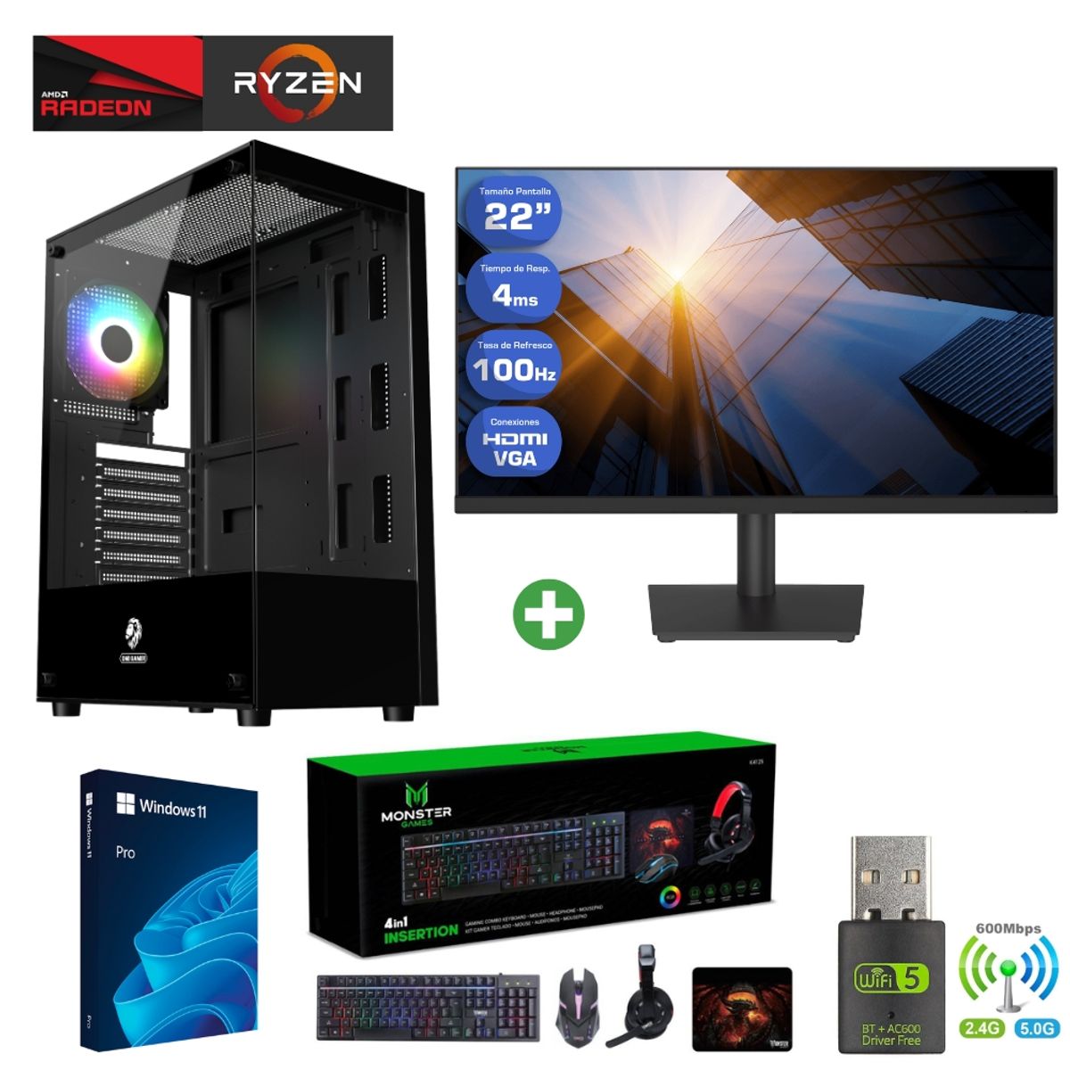 AMD CORP - Pc Gamer AMD Ryzen 7 5700G - 16GB - Vega 8 - 1TB - (Monitor 22") ALE