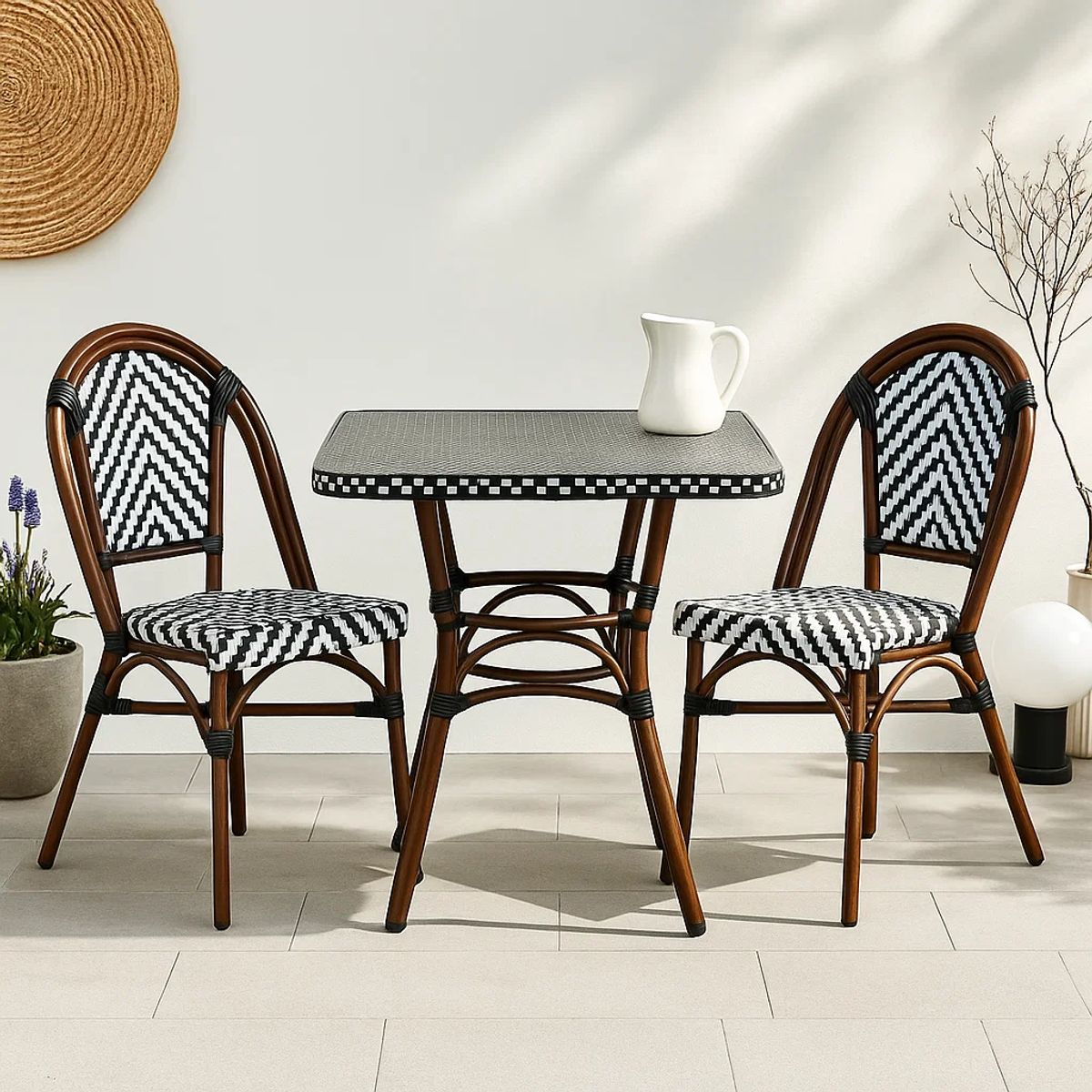 KLIK - Comedor de una Mesa + 2 Sillas Parisinas - Blanco y Negro