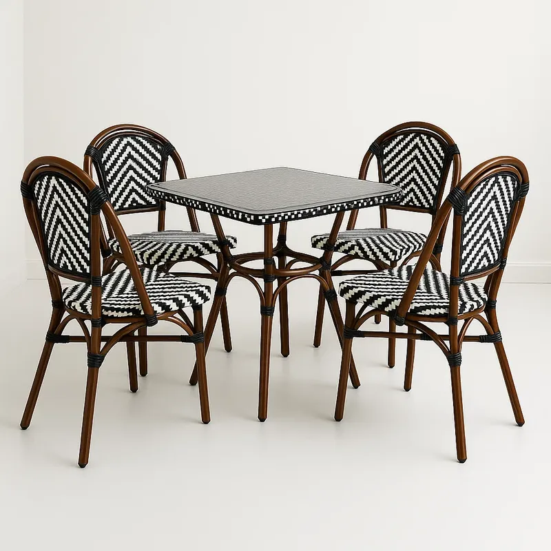 KLIK - Comedor de una Mesa + 4 Sillas Parisinas - Blanco y Negro
