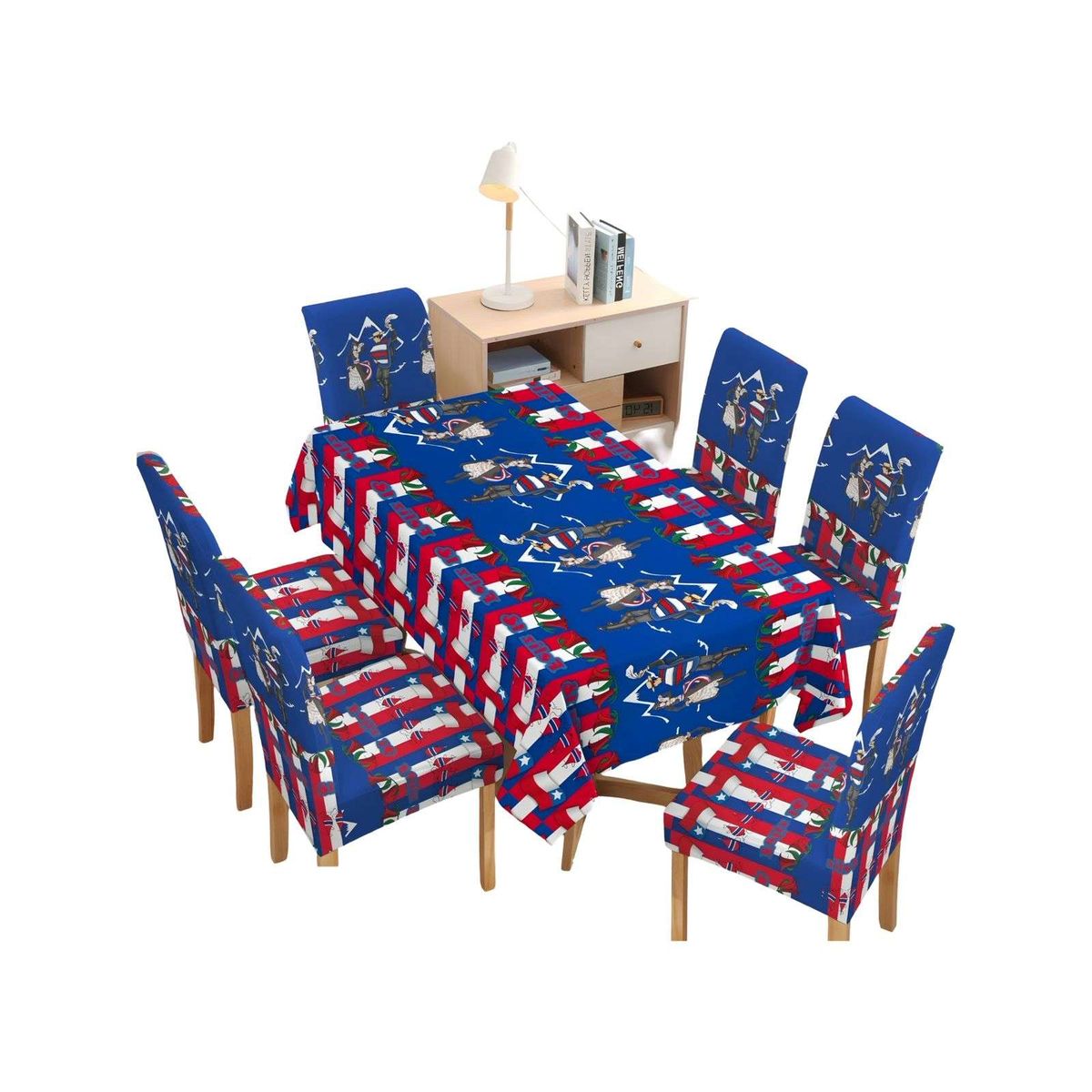 GENERICO - SET MANTEL FIESTAS PATRIAS DE TELA MAS FUNDAS DE SILLAS ELASTICADAS