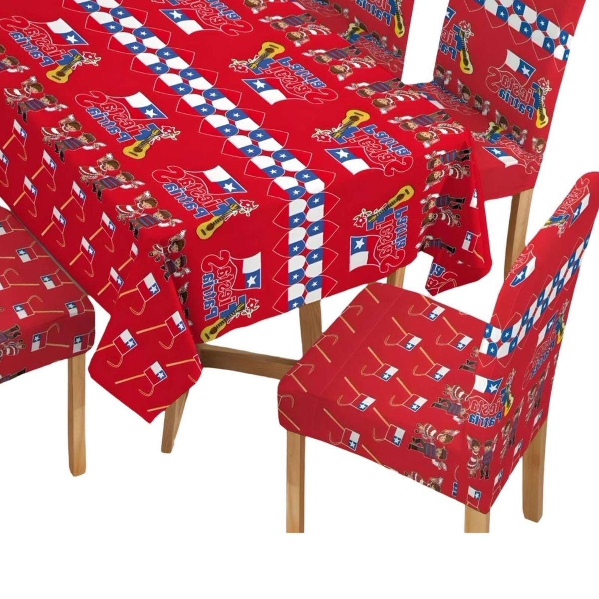 GENERICO - SET MANTEL FIESTAS PATRIAS DE TELA MAS FUNDAS DE SILLAS ELASTICADAS