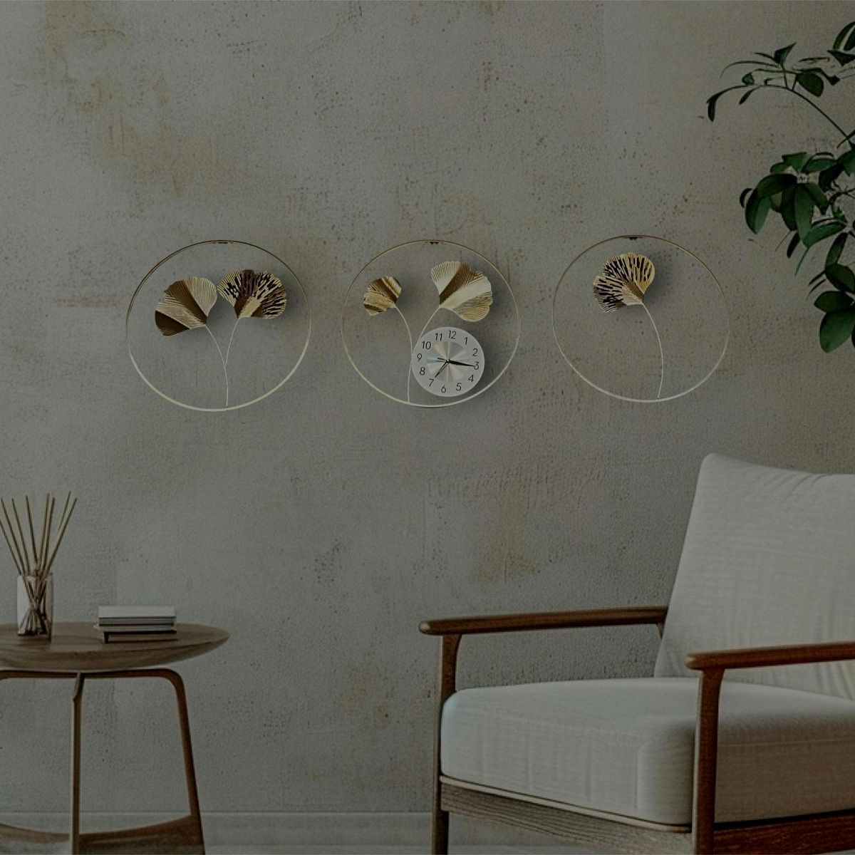 GENERICO - RELOJ PARED DECORATIVO METAL DORADO 3 PIEZAS
