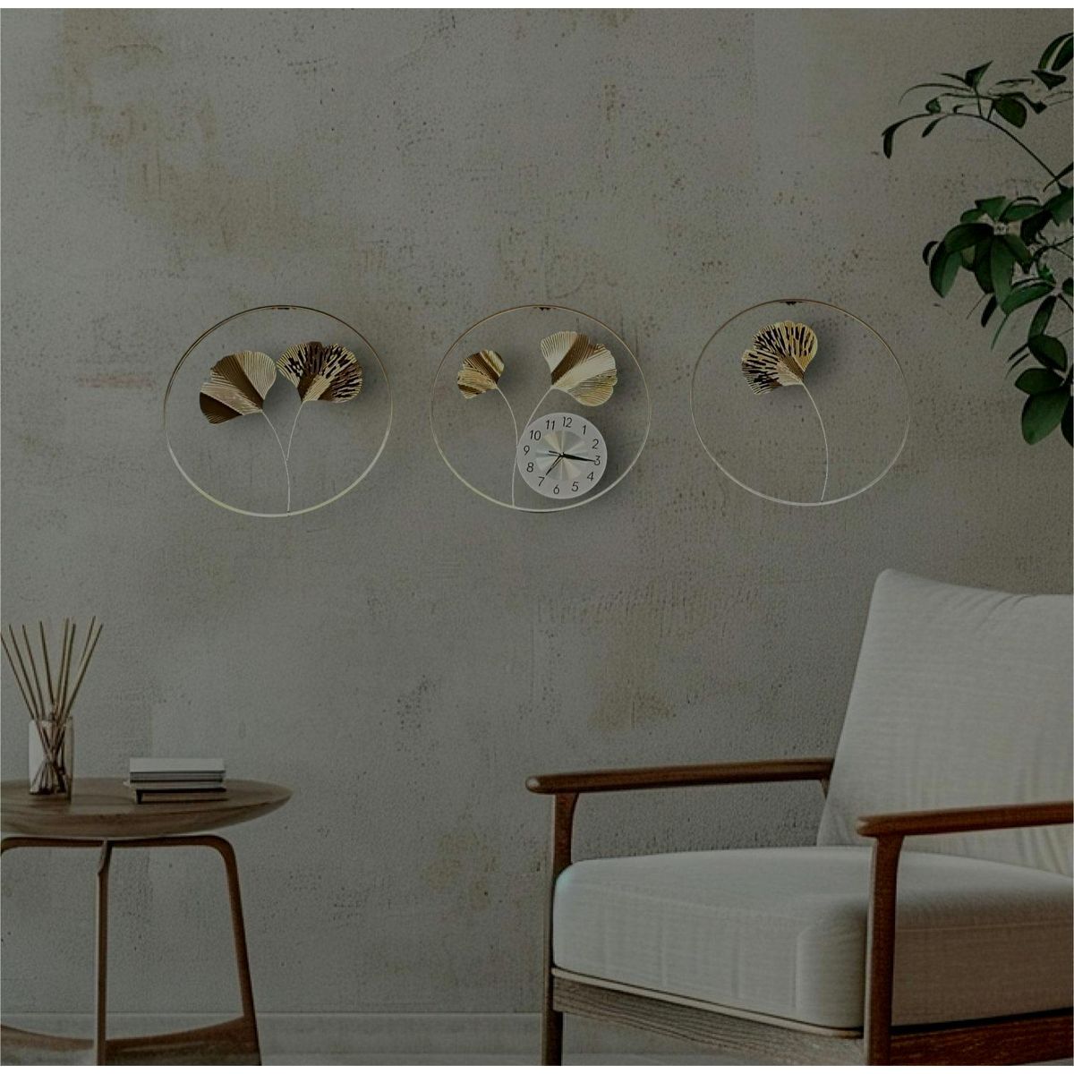 GENERICO - RELOJ PARED DECORATIVO METAL DORADO 3 PIEZAS