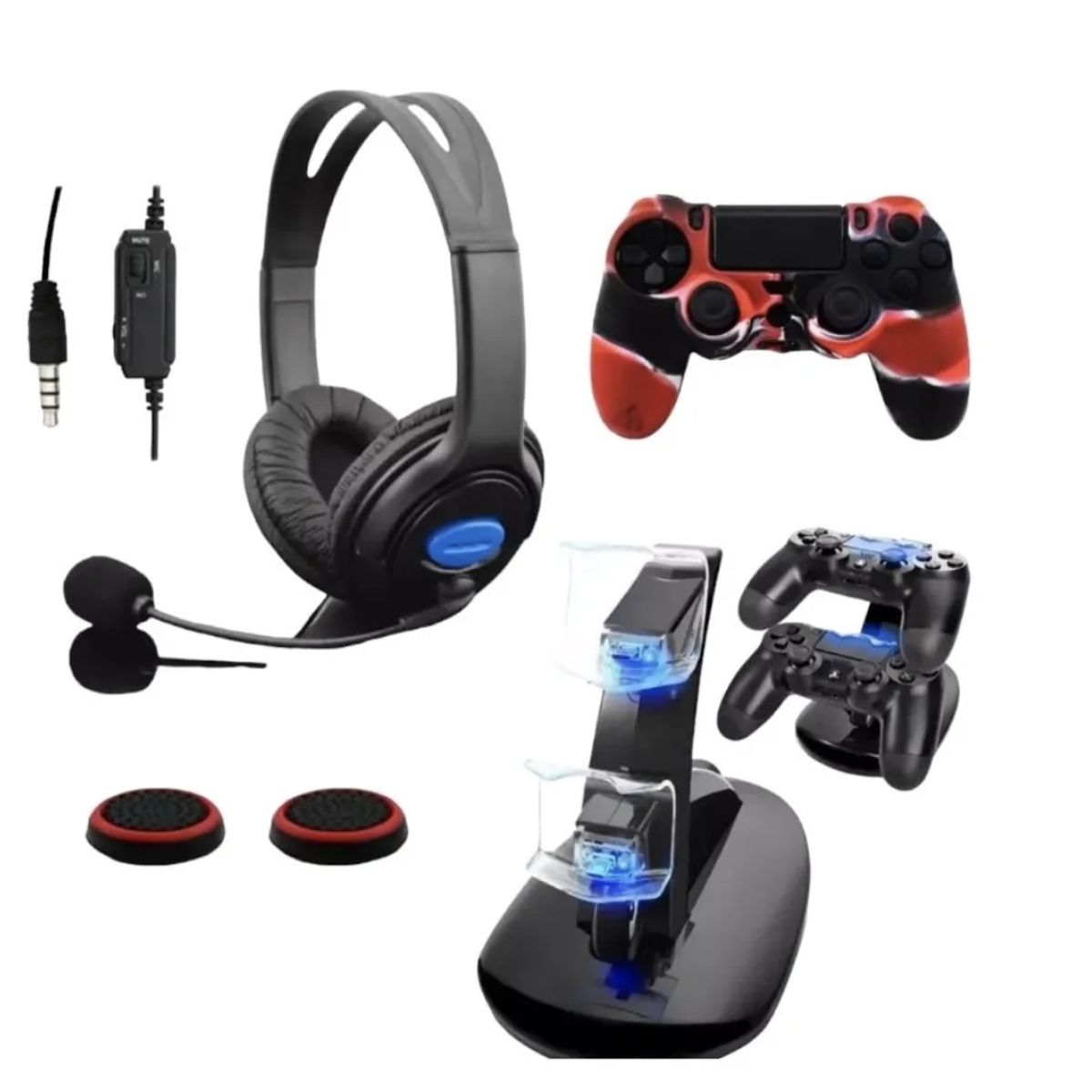 ATLAS - Kit Audifonos Gamer + Ps4 Cargador Doble + Control Ps4