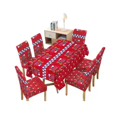GENERICO - MANTEL FIESTAS PATRIAS DE TELA MAS FUNDAS DE SILLAS ELASTICADAS