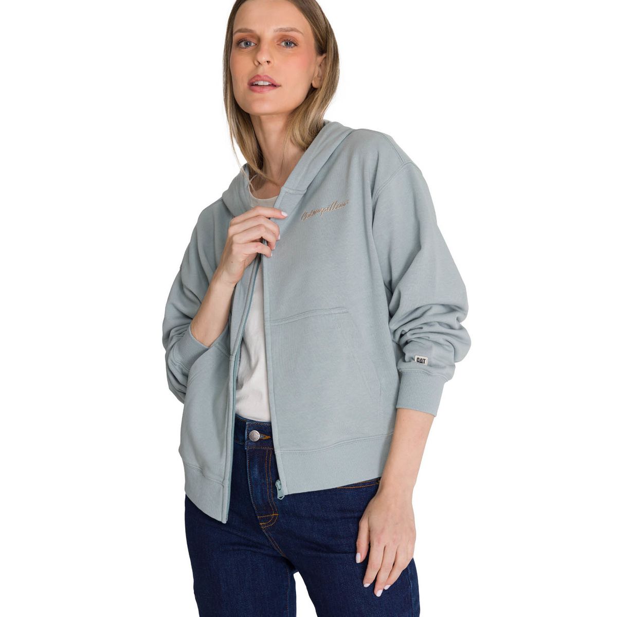 CAT - Polerón Crewneck Mujer Relaxed French Terry Celeste CAT