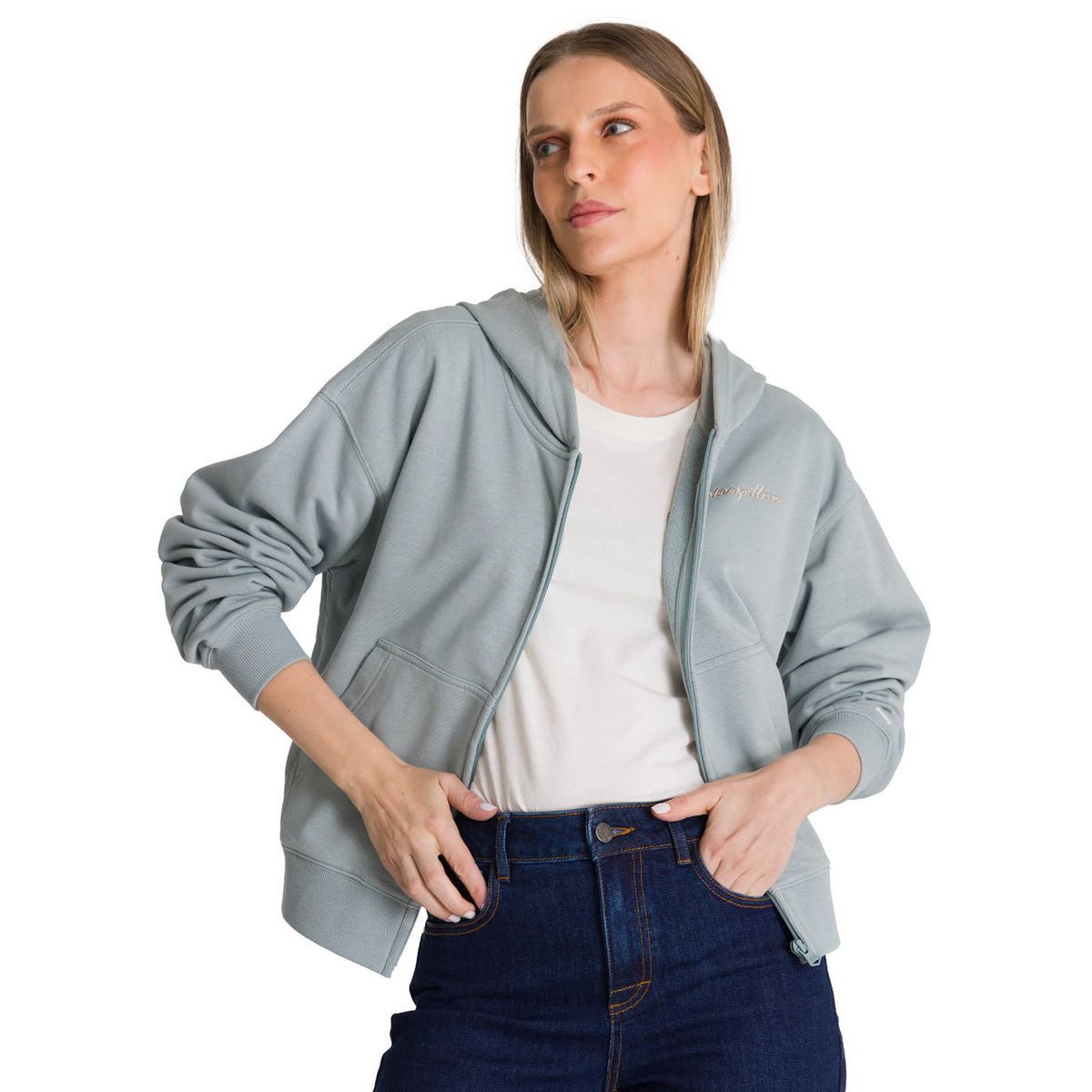 CAT - Polerón Crewneck Mujer Relaxed French Terry Celeste CAT