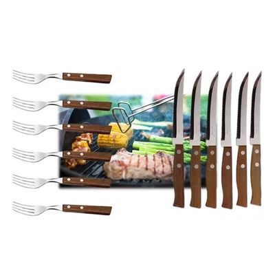 Imagen 2 del producto Set de 6 tenedores y 6 cuchillos sierra para asado madera parrilla