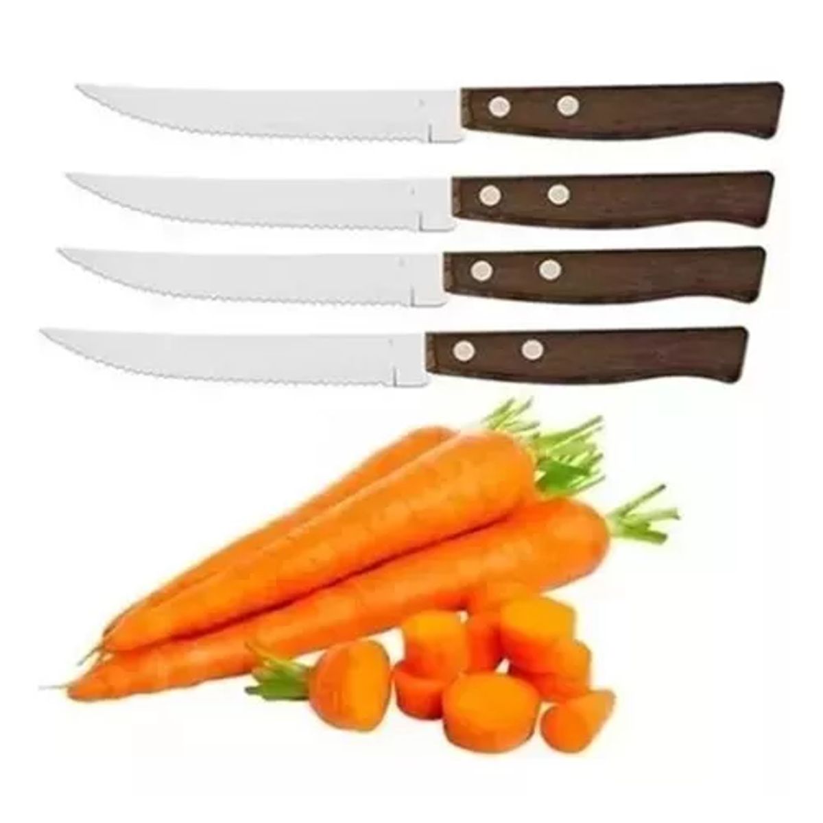 GENERICO - Set de 12 cuchillos de mesa con diente y mango de madera