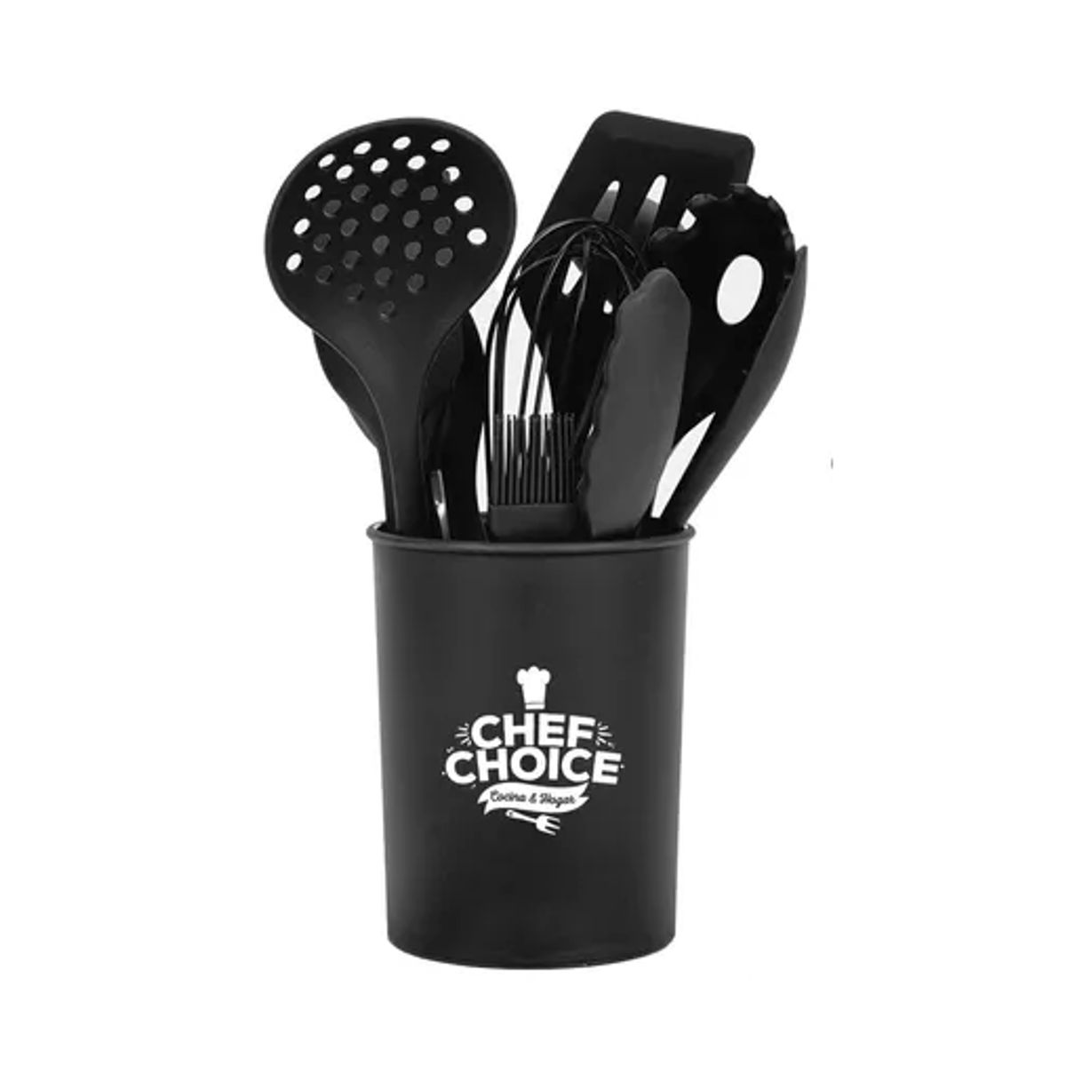GENERICO - Set de 12 utensilios de cocina de silicona antiadherentes color negro