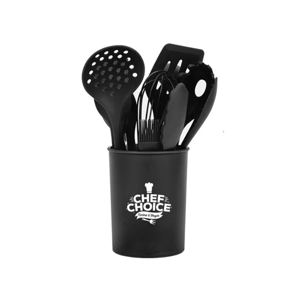 GENERICO - Set de 12 utensilios de cocina de silicona antiadherentes color negro