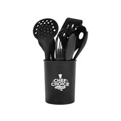 GENERICO - Set de 12 utensilios de cocina de silicona antiadherentes color negro