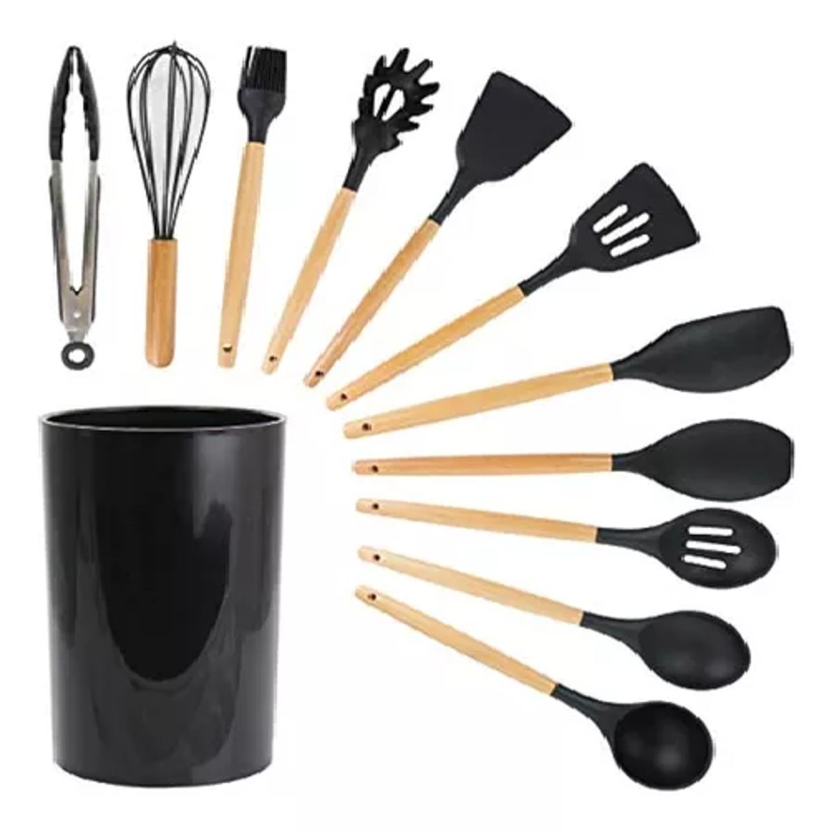 GENERICO - Set de 11 utensilios de cocina de silicona antiadherentes incluye almacenamiento