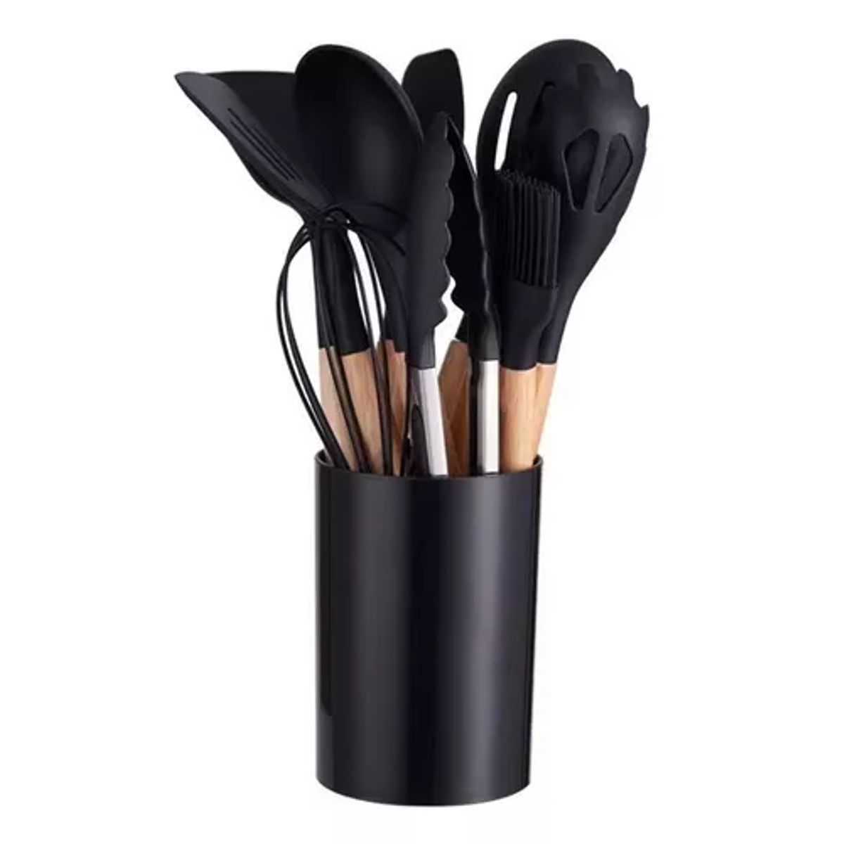 GENERICO - Set de 11 utensilios de cocina de silicona antiadherentes incluye almacenamiento