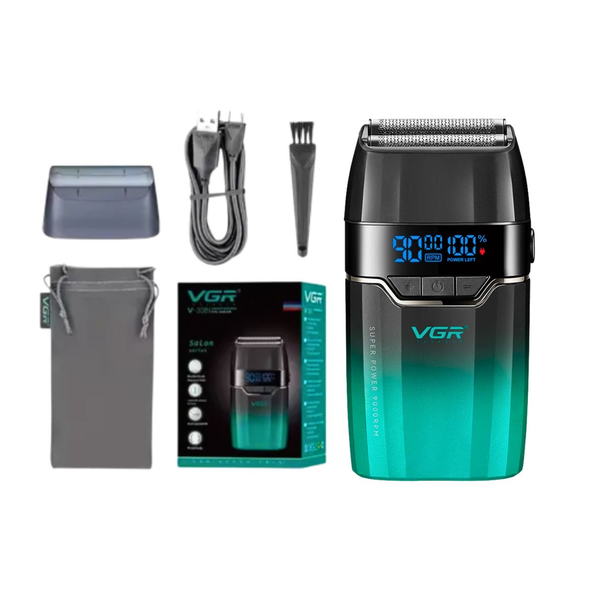 GENERICO - Afeitadora Profesional Shaver Vgr V-308 De 9000 Rpm Verde