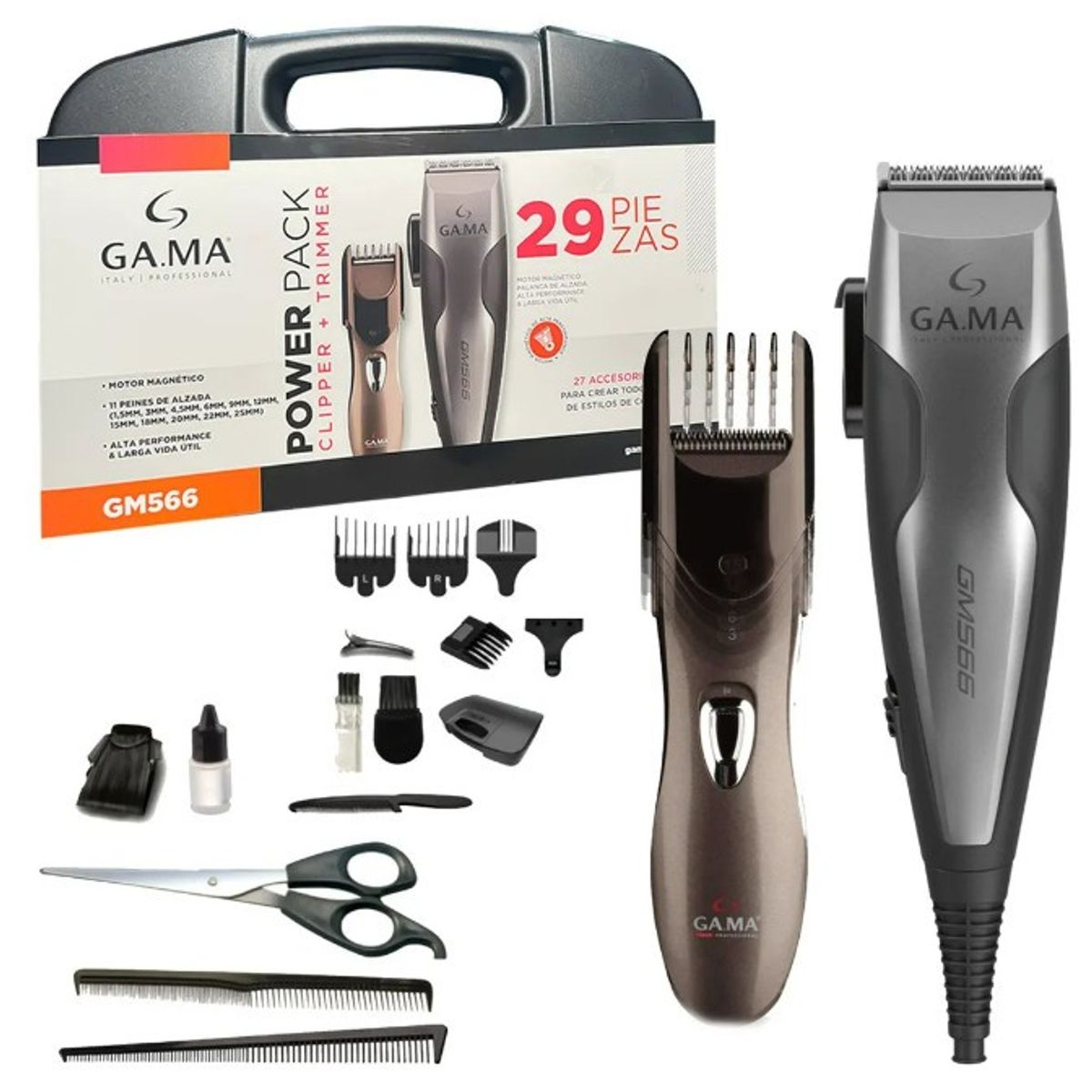 GAMA - Cortapelos Clipper + Trimmer Gama Gm566-RW 29 Piezas