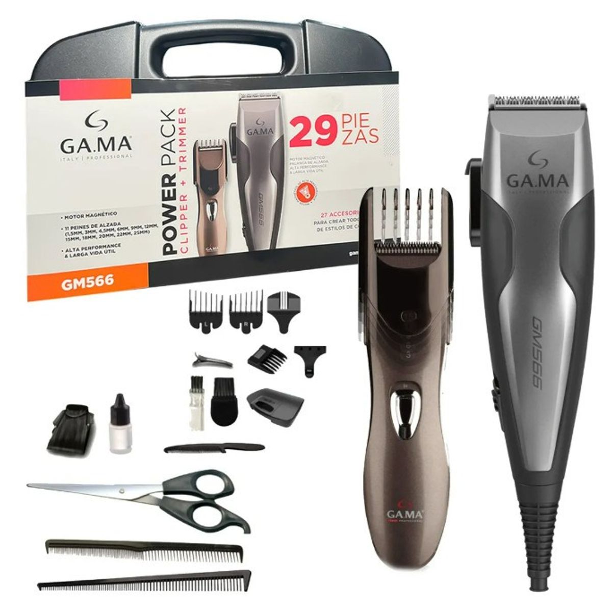 GAMA - Cortapelos Clipper + Trimmer Gama Gm566-RW 29 Piezas
