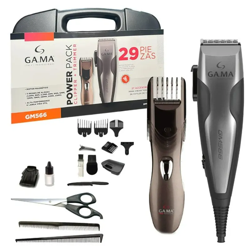 GAMA - Cortapelos Clipper + Trimmer Gama Gm566-RW 29 Piezas