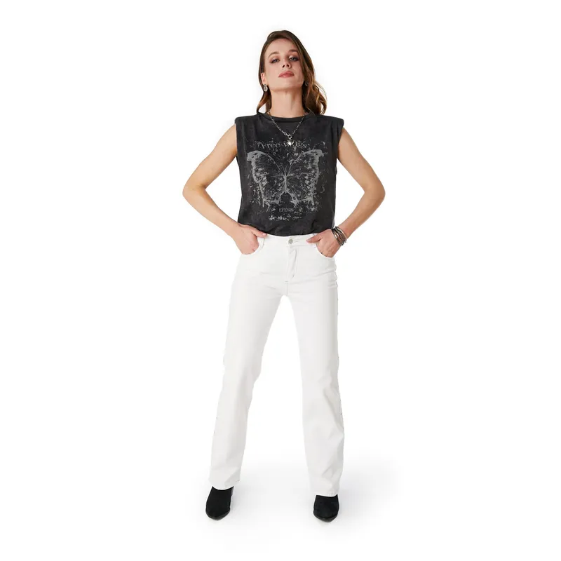 EFESIS - PANTALON RUBRUN RECTO TACHAS EN COSTADOS EFESIS - Blanco