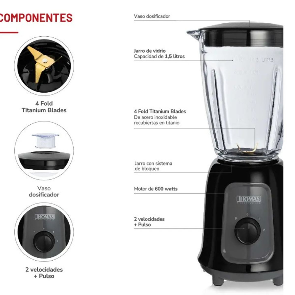 THOMAS - LICUADORA THOMAS TH-330V NEGRA.