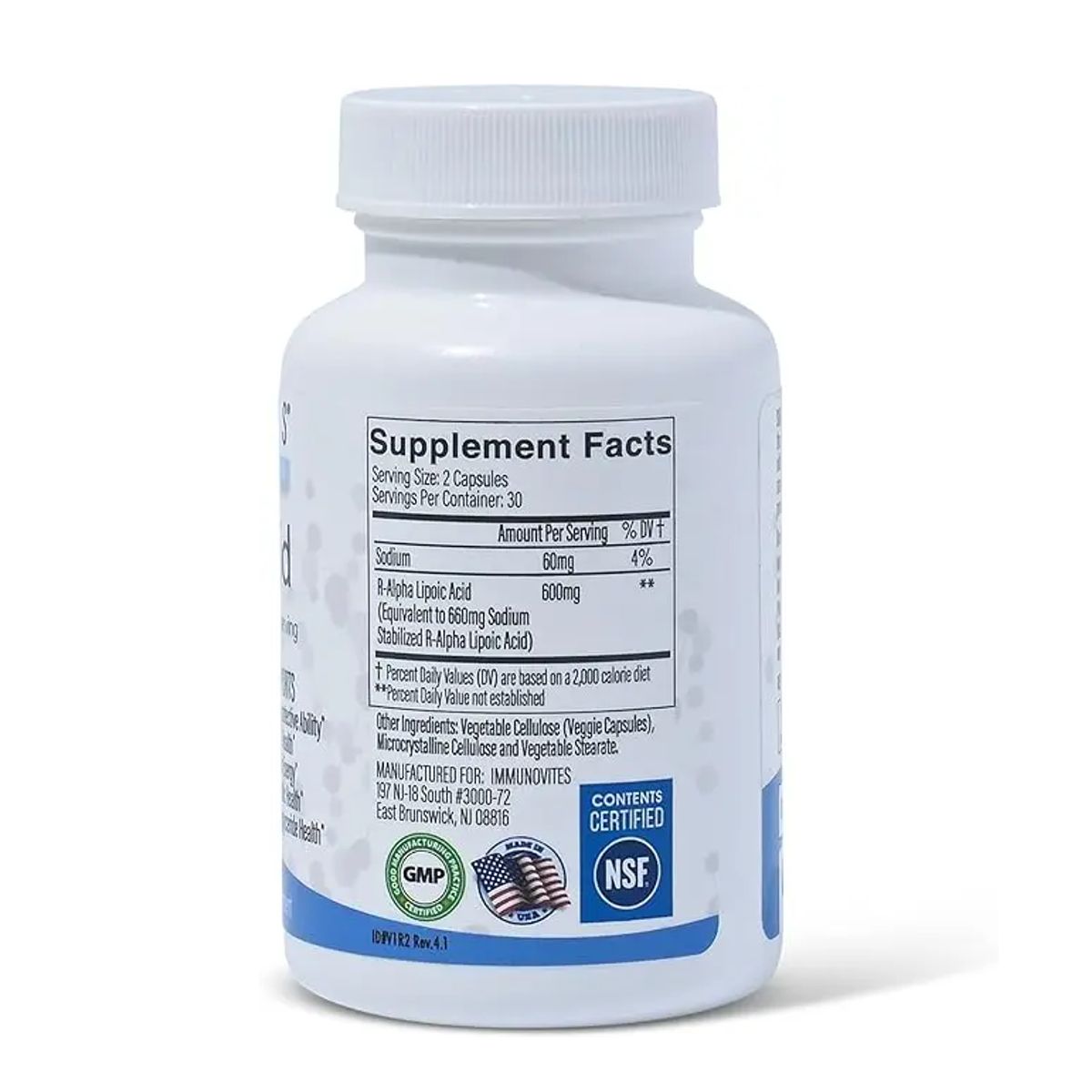 GENERICO - Acido Alfa Lipoico R Alpha Lipoic Acid 600mg 60 Caps