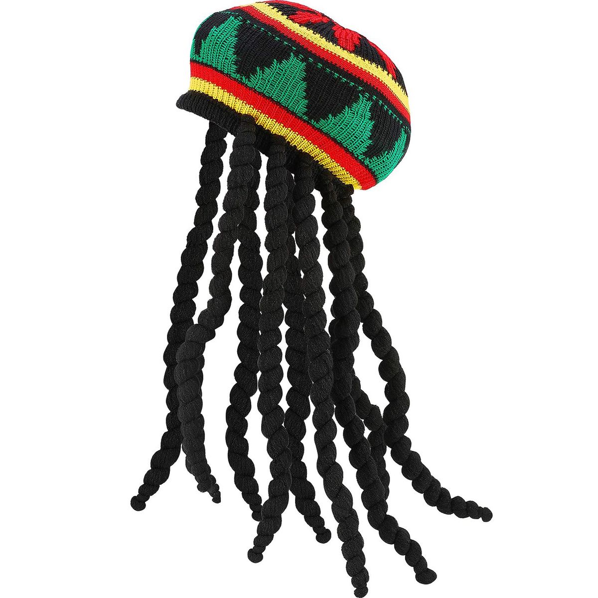 KUANGYE - Peluca Rasta Peluca De Gorro Punto Reggae Hippie Jamaicano