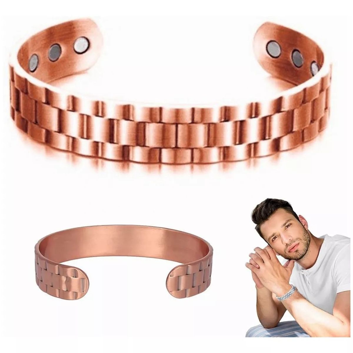 KUANGYE - Pulsera Cobre Brazalete Magnética 6 Imanes Terapia Artritis