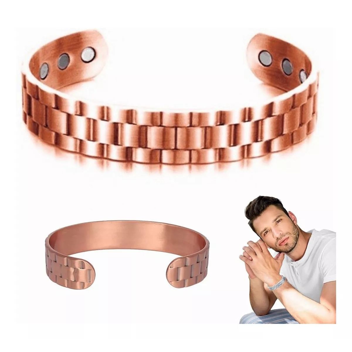 KUANGYE - Pulsera Cobre Brazalete Magnética 6 Imanes Terapia Artritis