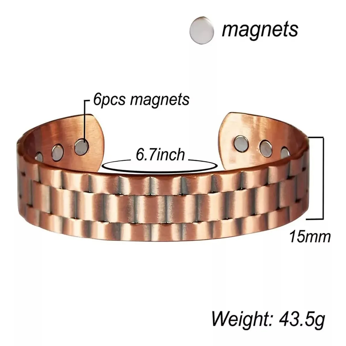 KUANGYE - Pulsera Cobre Brazalete Magnética 6 Imanes Terapia Artritis