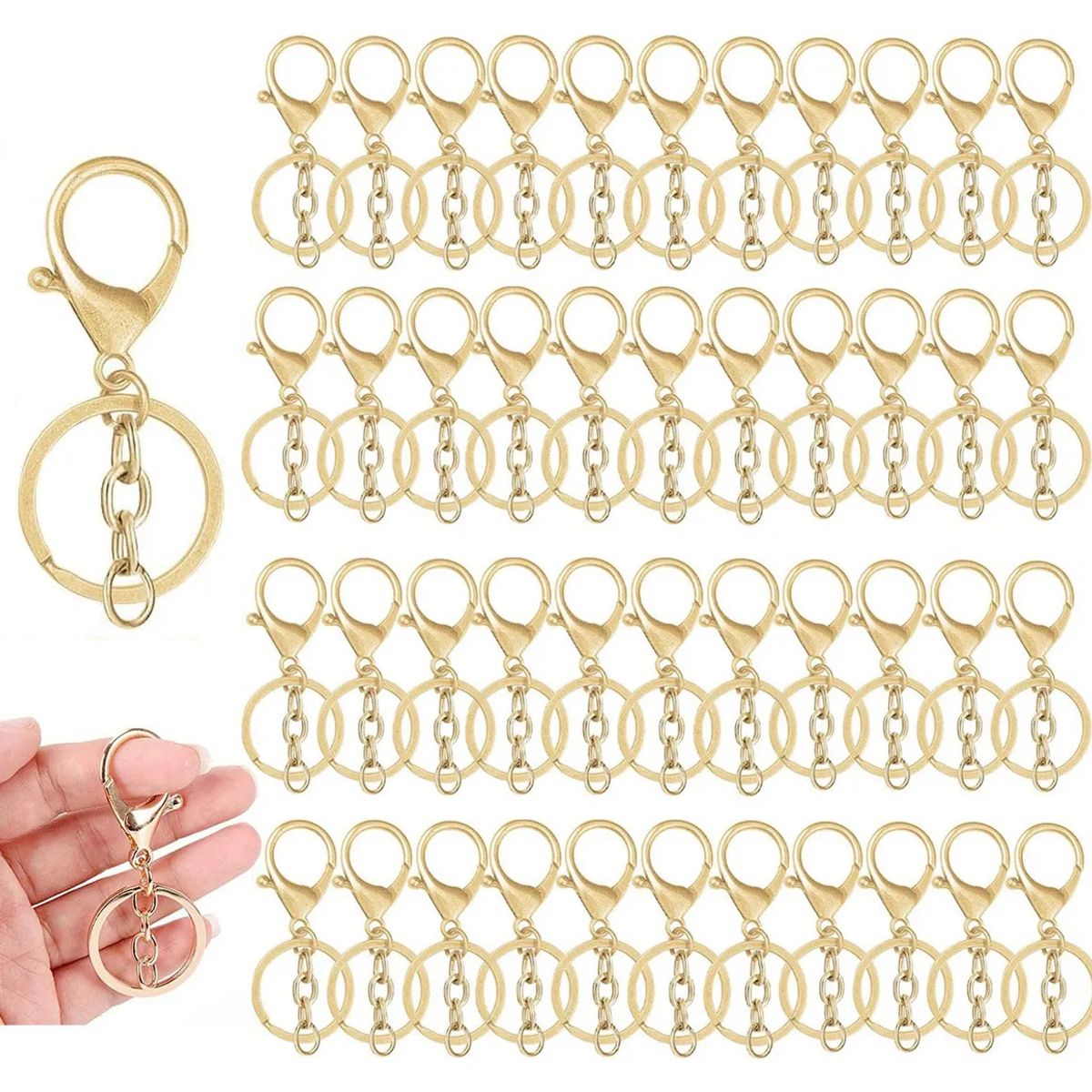 KUANGYE - Llavero Herraje Argolla Plana Broche Grande Cadena 50 Unidades